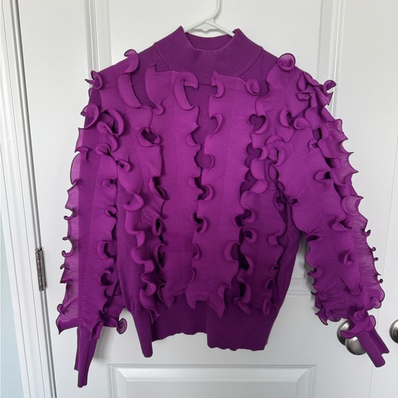 Anne Fontaine Purple Sidaline Pleated Ruffle Sweater Mock Neck 44 Euro/ W 12 - Picture 3 of 10